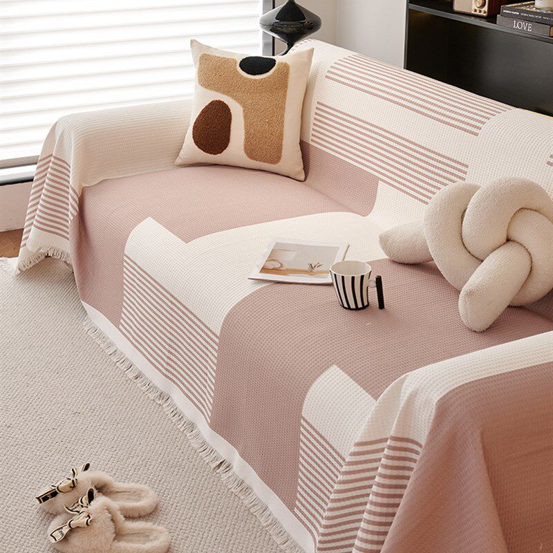 整张全棉麻粗布防猫抓通用沙发盖布巾罩套颗粒防滑牢固多用途垫毯