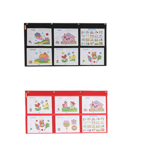 6格A4学校美术作品整理收纳挂袋透明图书本杂志袋牛津布学书袋
