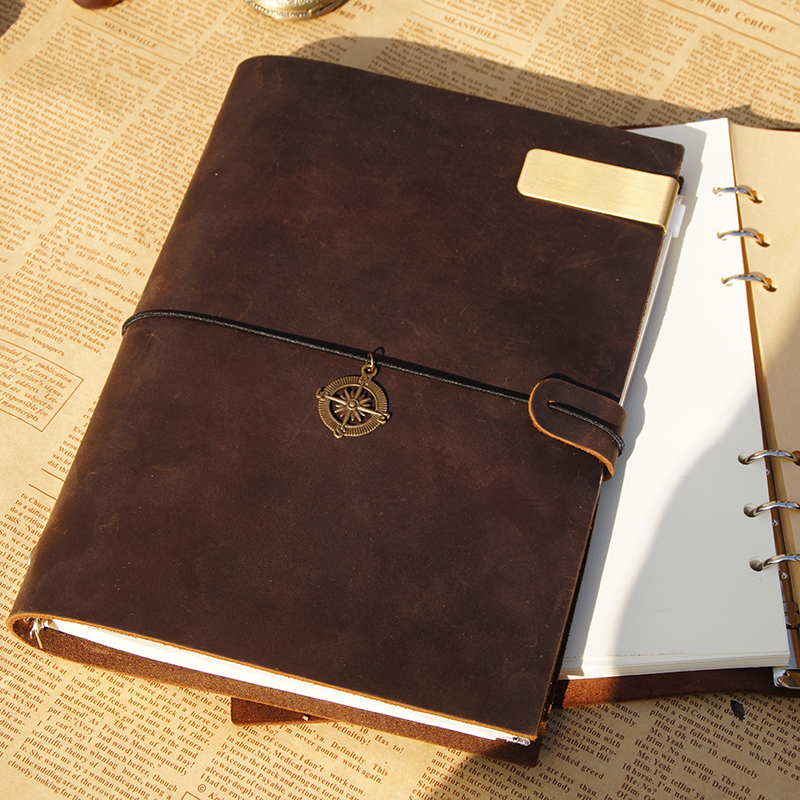 A4A5B5活页牛l皮笔记本手工tn手账本复古大手帐本日记事厚本子定