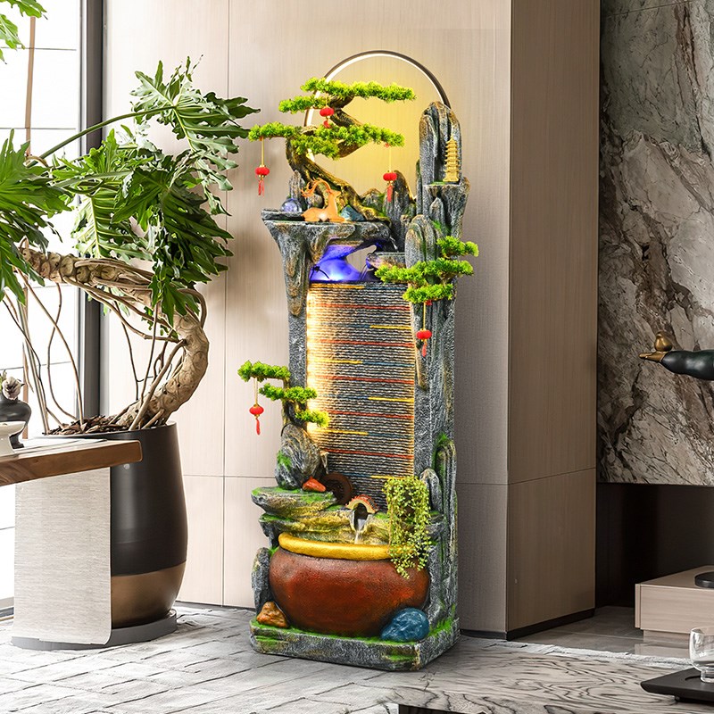 高山流水摆件循环水景招财客厅落C地水幕墙屏风办公室乔迁开业礼