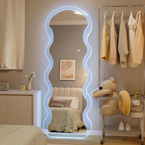 全身镜网红波浪穿衣镜亚克力落地镜三色设计感异形家用智能试衣镜