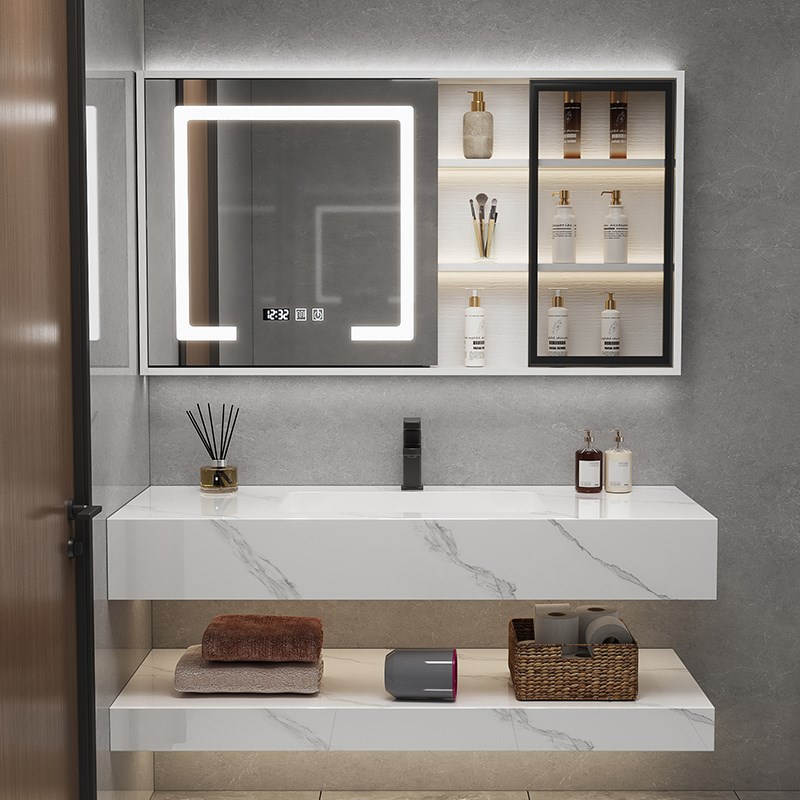 浴室柜岩板无缝陶瓷盆一s体盆组合卫生间洗漱台镜柜洗手台洗脸柜