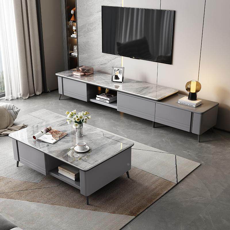 岩板电视柜茶几组合套装现代简约小户型可伸缩轻奢风客厅电视机柜
