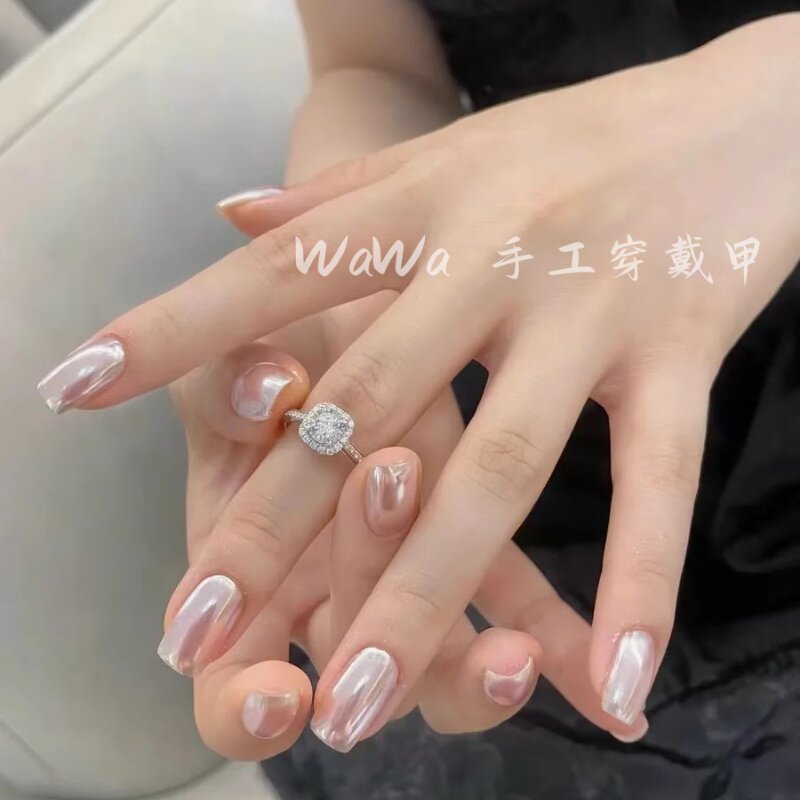 穿戴甲极光粉高级感珍珠银魔镜粉