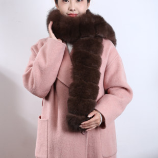 2025冬季新款狐狸毛围脖竹节菜花家同款保暖时尚百搭狐狸毛围巾