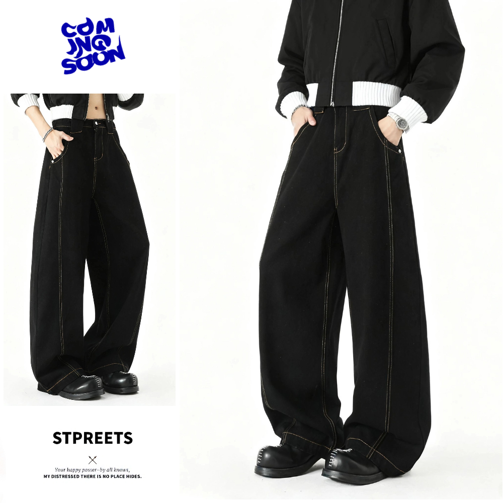 KAPOK美式高街阔腿牛仔裤男春秋款宽松直筒垂坠感拖地裤子男生水