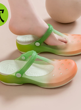 女士洞洞鞋夏季清爽透气包头果冻鞋防滑软底沙滩凉拖鞋0306k0314r