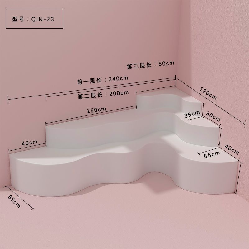 曲线形靠墙中岛展示台橱窗定制陈列道具鞋包流水台高低服装店软装