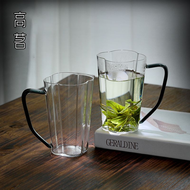 喝茶专用绿茶杯高级泡茶水杯女士花茶玻璃杯带把手家用耐高温杯子