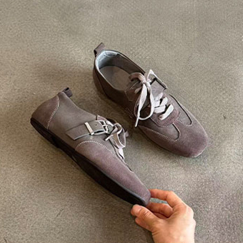 2026早春新款磨砂皮复古德训鞋女灰色系带平底百搭休闲运动鞋单鞋,女鞋,德训鞋,淘宝优惠券,粉丝福利购,淘宝优惠卷