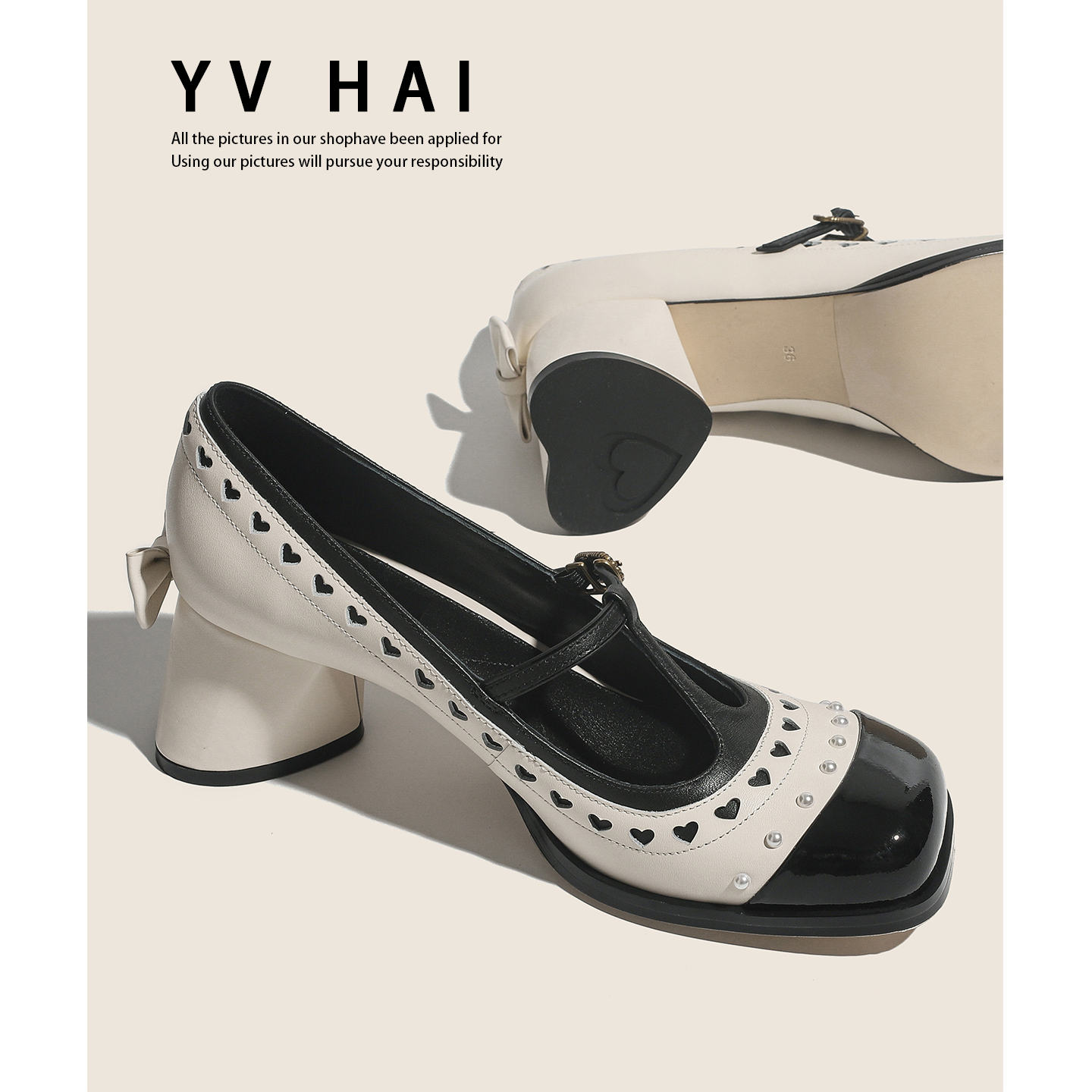 2025秋新款真皮爱心珍珠玛丽珍鞋