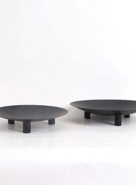 现代新中式圆形托盘摆件样板房售楼处软装饰品搭配花艺果盘摆设品