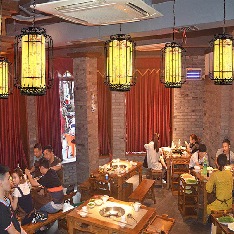 新中式铁艺鸟笼吊灯创意咖啡茶楼火锅店吊灯酒店餐厅羊皮灯笼吊灯
