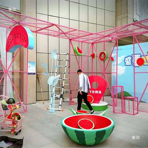 夏季美陈素材打卡套装气氛主题商场活动互动泡沫西瓜组合装饰道具