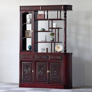 实木屏风柜双面雕花福字镂空酸枝色客厅隔断家用高档小户型