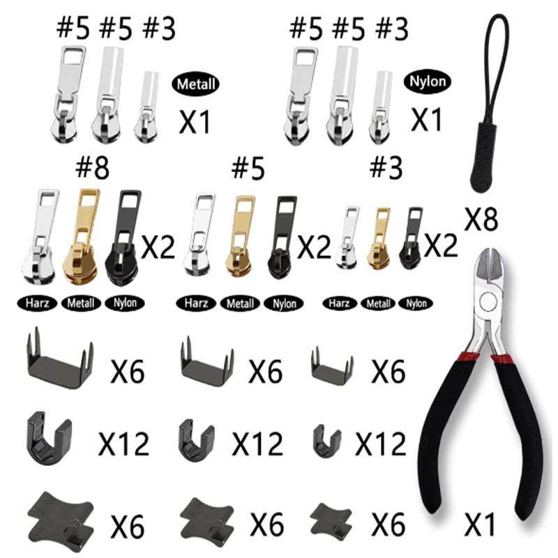105件拉链维修套件3号5号8号带安装钳箱包拉链头外套拉锁头树脂头