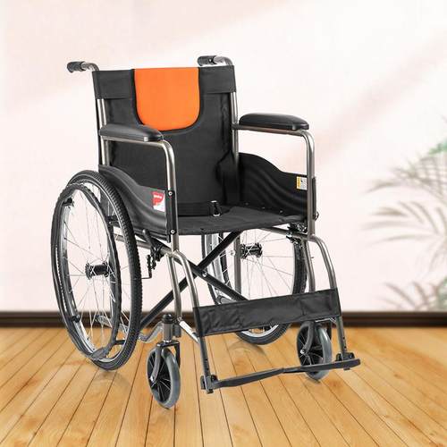 手动轮椅车H050型家用全钢管加固可折叠便携免充气式后轮轮椅