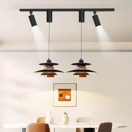 轨道电风扇餐厅吊灯可升降餐厅滑轨飞碟设计师日式复古岛台吧台灯