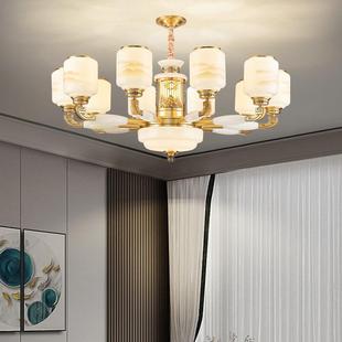 楼别墅家用大厅灯2024新款 全铜玉石新中式 吊灯客厅灯餐厅高端复式