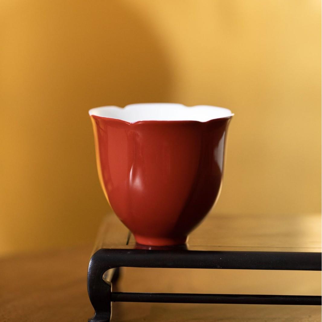 周鸿浦南红墨韵仿宋高足茶杯功夫茶具陶瓷家用红色喜庆品茗杯单杯