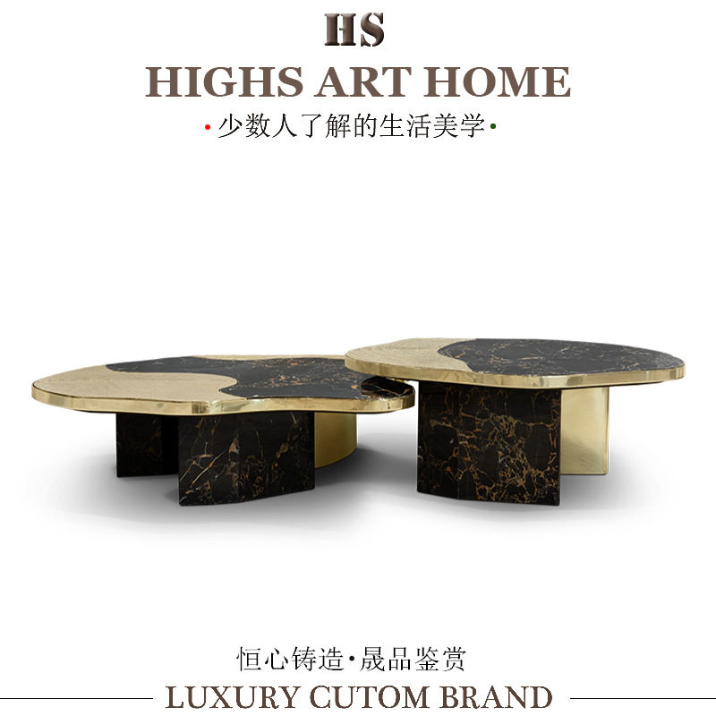轻奢别墅客厅豪宅设计师家具不锈钢大理石组合茶几豪华定制咖啡桌