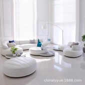 网红创意懒人头层皮休闲沙发大户型别墅皮质简欧沙发茶几组合家装