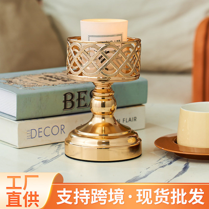 欧式经典铁艺水晶镂空烛台浪漫烛光晚餐烛台休闲酒吧咖啡厅摆件