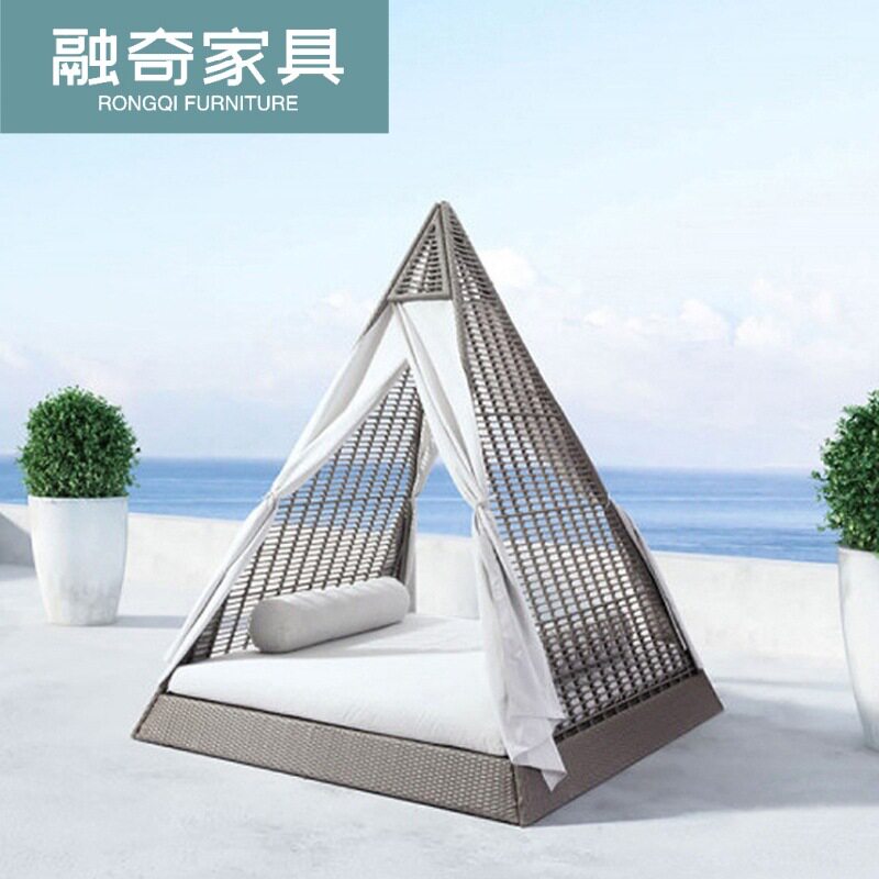 户外躺床海边沙滩创意躺椅别墅露台遮阳家具庭院花园藤编泳池沙发