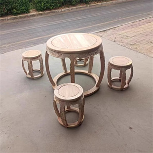 实木餐桌圆桌白茬批发仿古圆型形吃饭桌子中式榆木白胚坯工厂批发