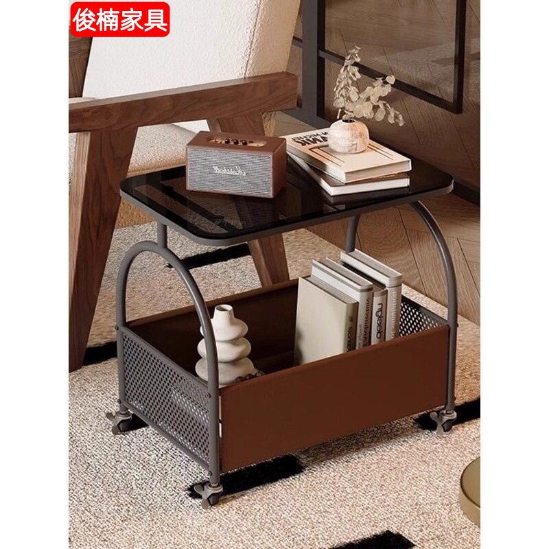 客厅沙发角几移动茶几零食置物架卧室床头桌子边柜中古小推车边几