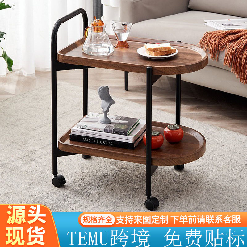 现货北欧风客厅沙发边几可移动茶几小推车带万向轮小桌实木置物架