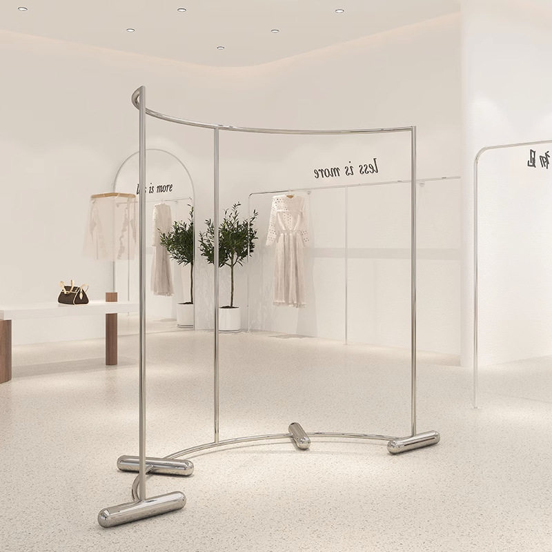 服装店展示架弧形中岛挂衣架落地式不锈钢陈列道具店铺中间衣货架
