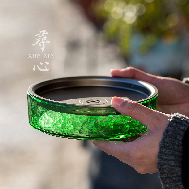 日式加厚玻璃圆形储水干泡盘透明耐热壶承养壶盘壶托茶盘茶具配件