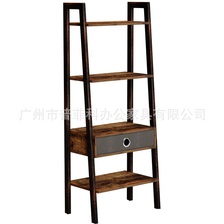 现代简约钢木多层带抽展示书架
