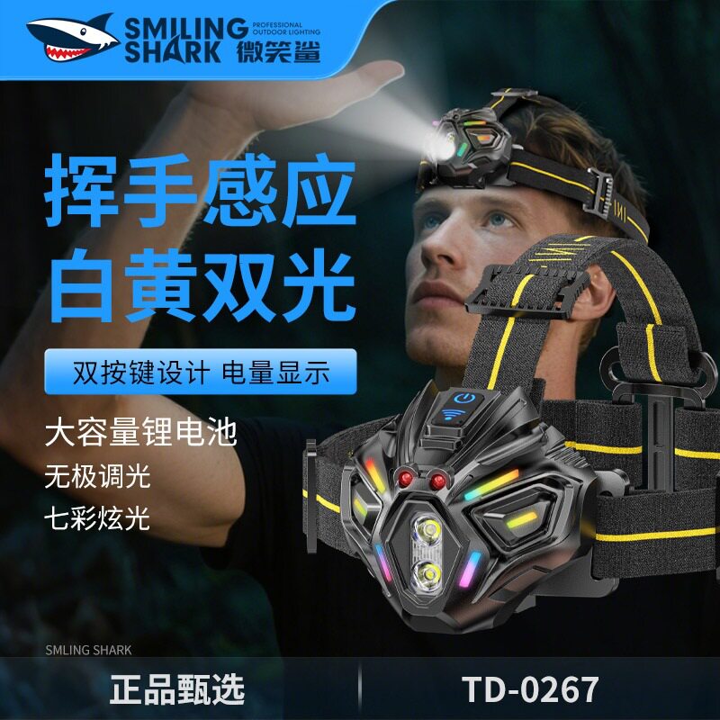 新款多功能登山钓鱼夜钓专用头灯可充电头戴式超亮户外照明感应头