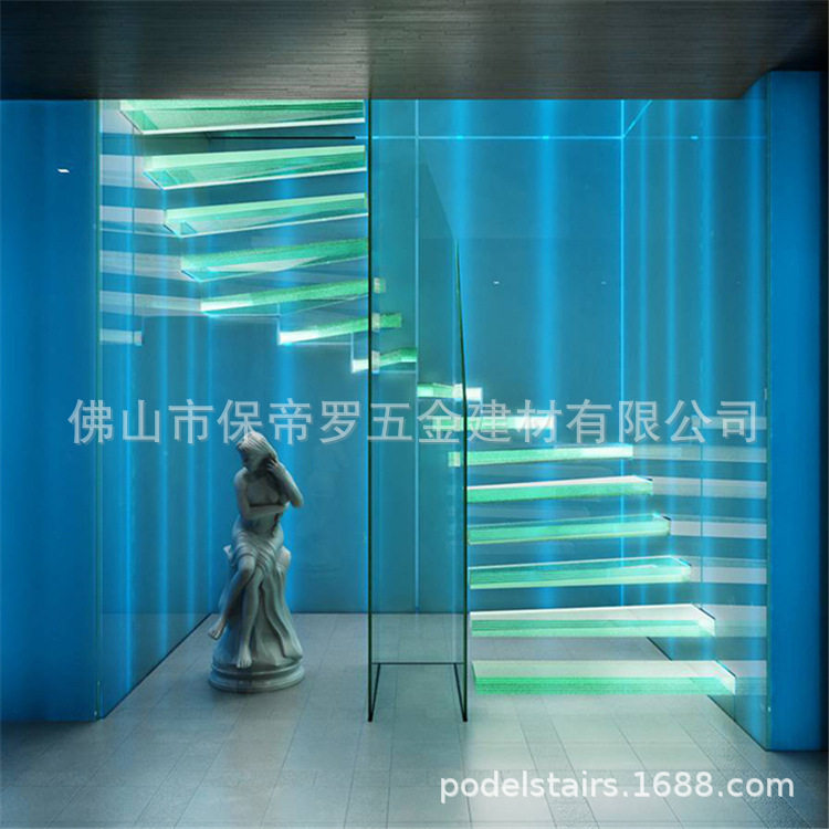 悬浮玻璃楼梯钢化夹胶踏板多层玻璃护栏楼梯中空护栏扶手