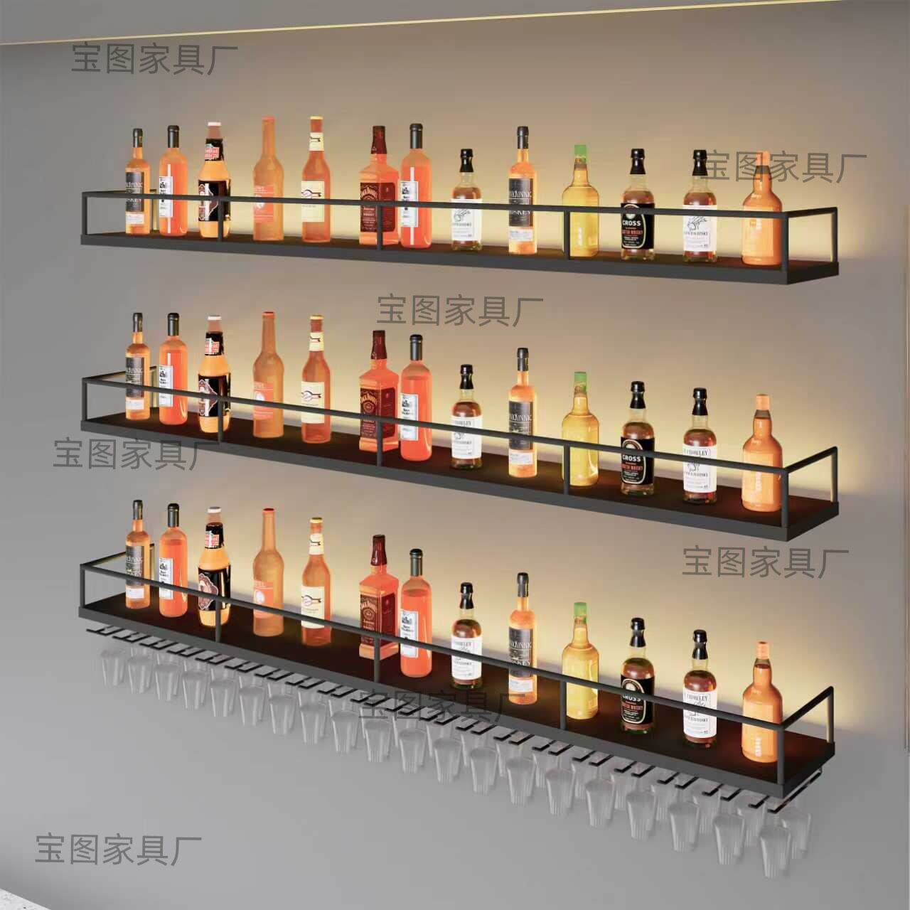 酒吧餐厅壁挂发光铁艺红酒杯架