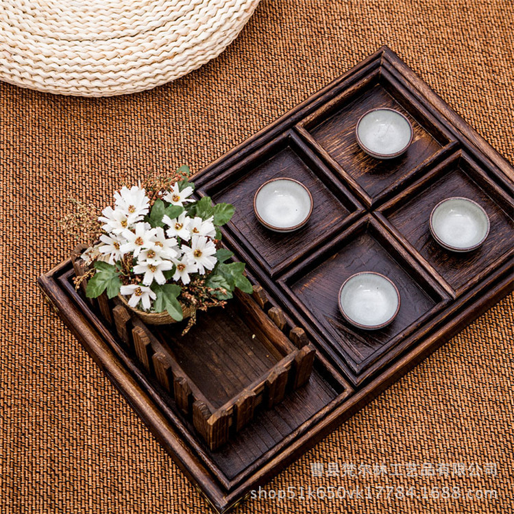 厂家供应木质碳化茶盘创意茶盘嵌入式组合茶托小零食果盘茶