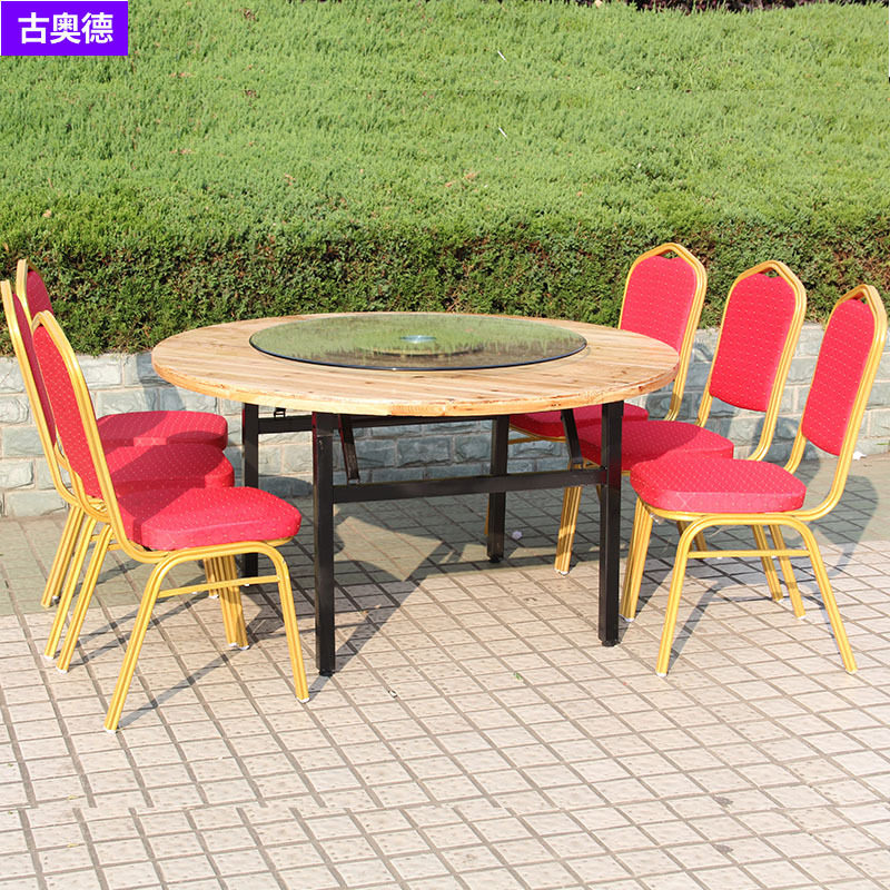 酒店圆桌三层杉木实木圆台实木折叠大圆桌饭桌折叠实木圆桌