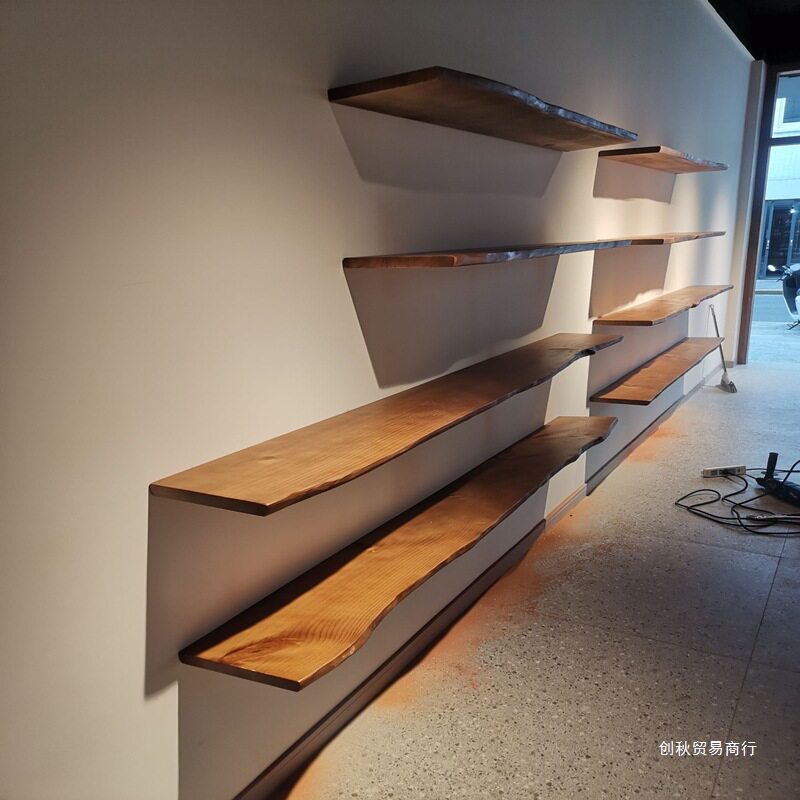 实木墙上置物书架隔板展示架