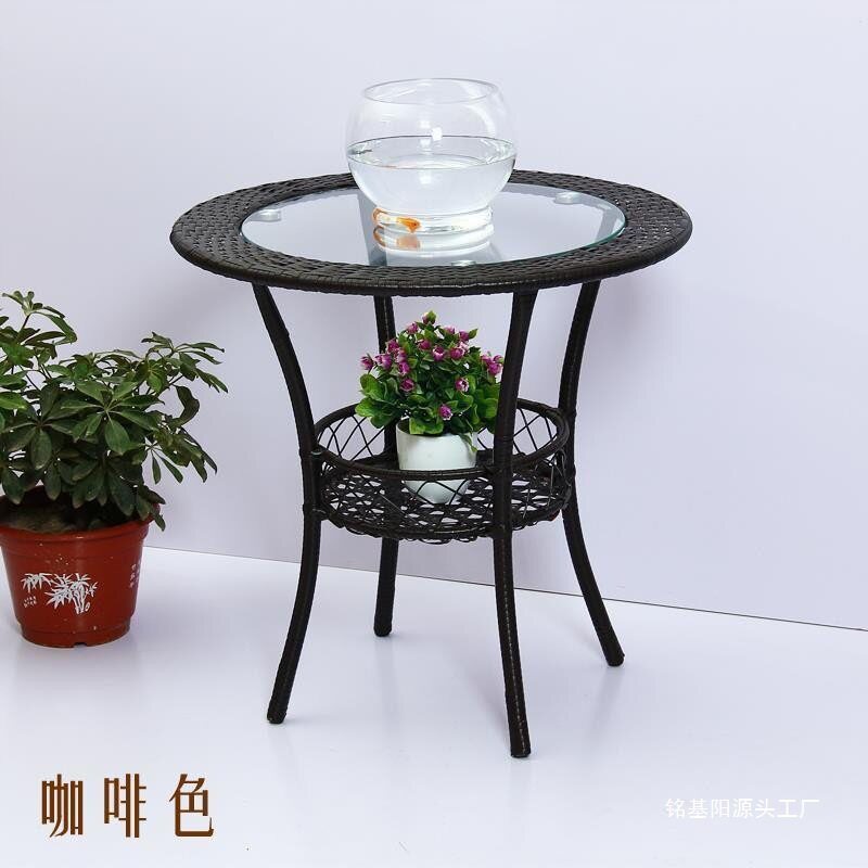 休闲藤编庭院小圆桌防晒桌子储物简约现代玻璃桌小茶几网红阳台
