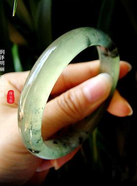 手镯天然玛瑙岫玉水墨玉髓玉镯玉石冰种女款水草海洋玉飘花子风宽