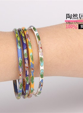 景泰蓝老货正宗北京掐丝珐琅套七手镯4mm不开口镀真金 圆棍