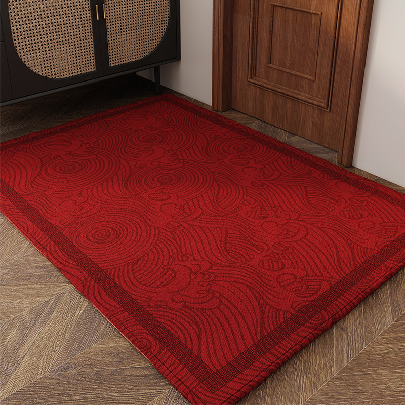 红色新中式新年入户门地垫家用玄关防滑脚垫大门口进门门垫可裁剪