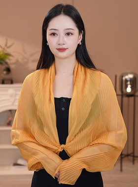 2026年新款韩版薄纱丝巾夏季薄款防晒压皱披肩女士户外空调上衣