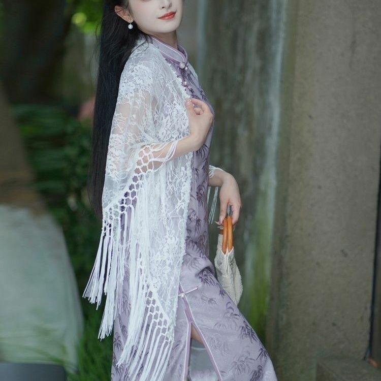 蕾丝披肩搭配旗袍流苏古风仙气新中式2026新款夏季斗篷披风高级感