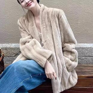 诗美人造皮草 人造皮草 帕斯条抽刀纹仿貂环保皮草V领宽松气质