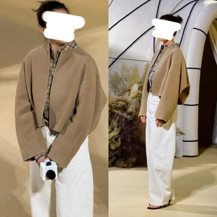 诗美[每日上新]高圆圆同款毛呢外套驼色羊毛混纺廓形宽松短款