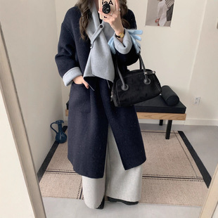 诗美围巾双面双色双面羊绒大衣女 长款H版型宽松加厚保暖羊毛