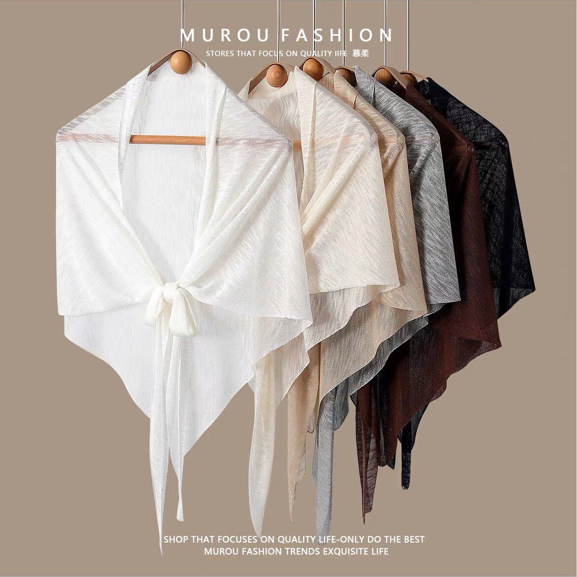 冰丝亚麻大三角巾女夏季薄款披肩纯色防晒衫外搭针织空调坎肩围巾